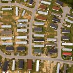 A near vertical aerial abstract of a mobile home park.